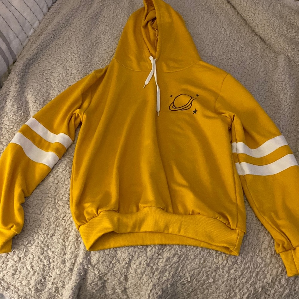 Woman’s M Romwe Hoodie with Planet and Stars Print & White lines on Sleeves
